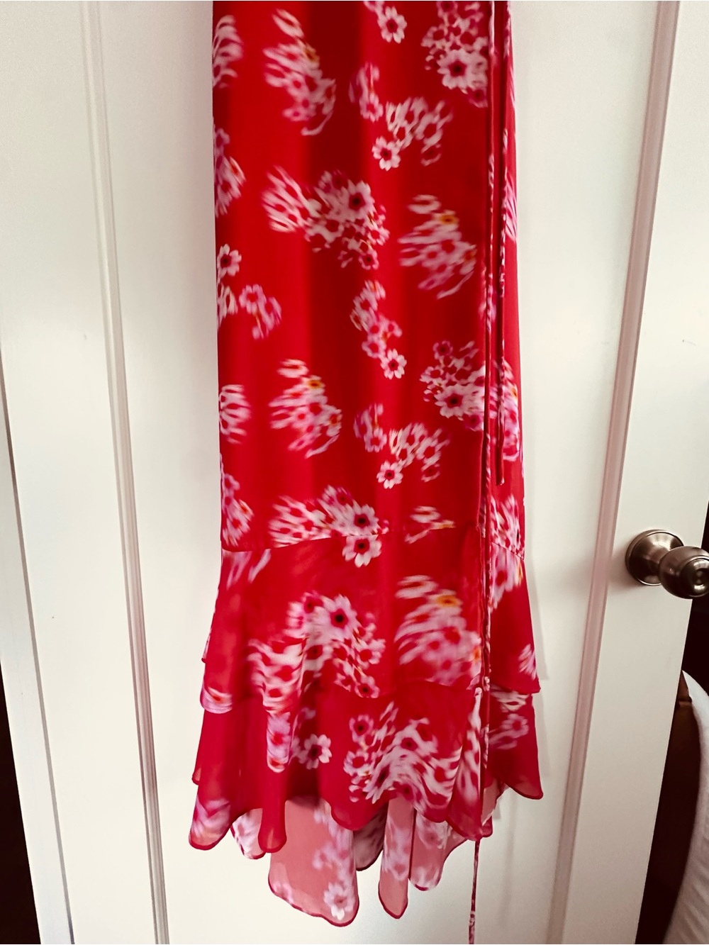 All Saints Red Floral Wrap Blouse with Side Tie - Picture 3 of 4
